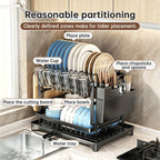 2-Tier Large Capacity Dish Drying Rack, Rustproof Carbon Steel Kitchen Sink Drainer with Cutting Board & Utensil Holder