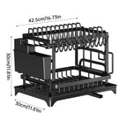 2-Tier Large Capacity Dish Drying Rack, Rustproof Carbon Steel Kitchen Sink Drainer with Cutting Board & Utensil Holder