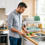 Foldable 2-Layer Kitchen Dish Rack, Large Capacity Countertop Drying Shelf for Bowls & Cutlery