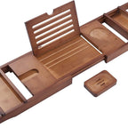 Bamboo bathtub rack, retractable and non-slip bamboo bath reading shelf, support, bathroom cabinet tray