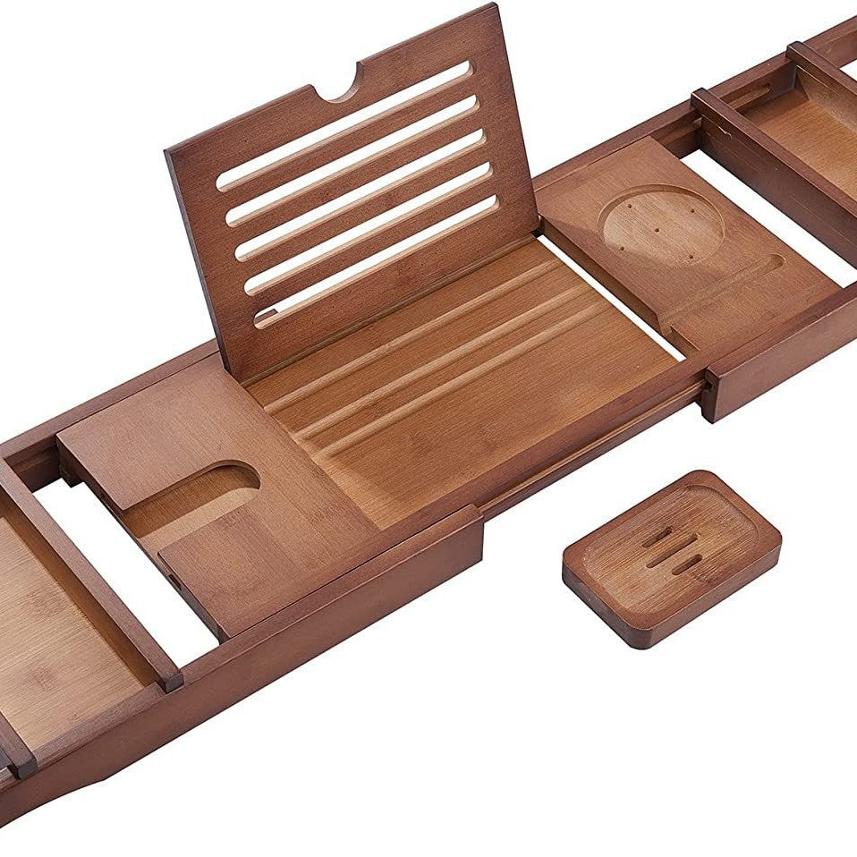 Bamboo bathtub rack, retractable and non-slip bamboo bath reading shelf, support, bathroom cabinet tray