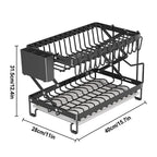 Foldable 2-Layer Kitchen Dish Rack, Large Capacity Countertop Drying Shelf for Bowls & Cutlery