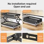 Foldable 2-Layer Kitchen Dish Rack, Large Capacity Countertop Drying Shelf for Bowls & Cutlery