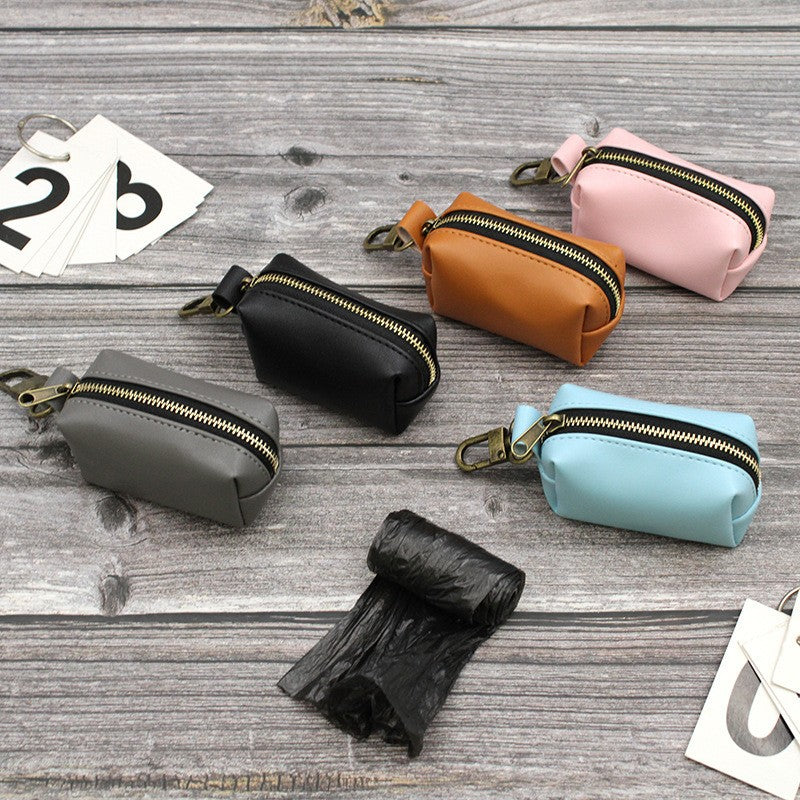 Simple Solid Color Pet Poop Bag Holder Portable Dog Walking Waste Bag Dispenser Storage Pouch