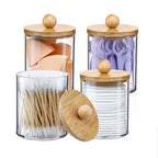 Bamboo cover cotton swab box portable round container cosmetic cotton puff storage box cotton swab makeup remover cotton box