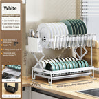 Foldable 2-Layer Kitchen Dish Rack, Large Capacity Countertop Drying Shelf for Bowls & Cutlery