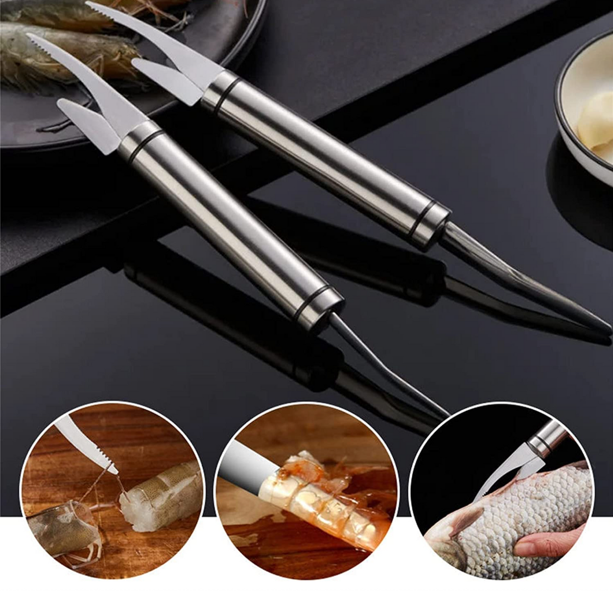 Remove Shrimp Line Knife 304 Stainless Steel Shrimp Peeler Creative Kitchen Pick Fish Intestines Gadget 2 In 1 Double-Headed Shrimp Knife
