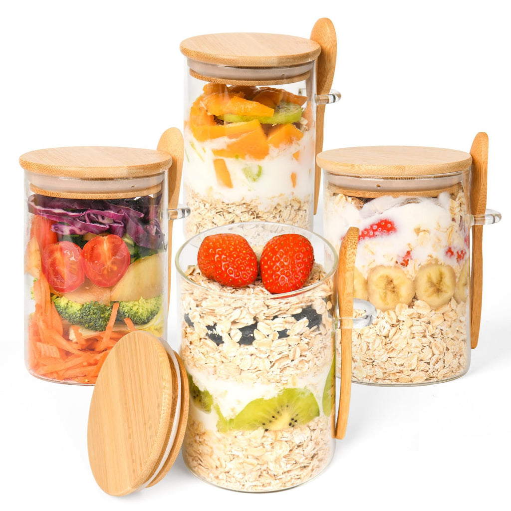 Round glass sealed jar with spoon